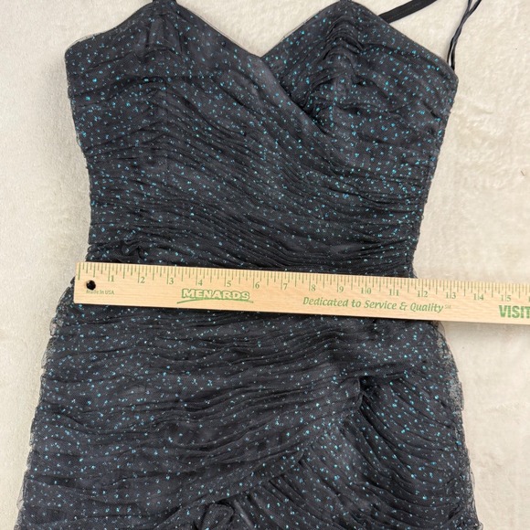 Victor Costa Black Glitter Polka Dot Ruched Tulle Ruffle Mermaid Gown Dress SZ 4 - Picture 7 of 13